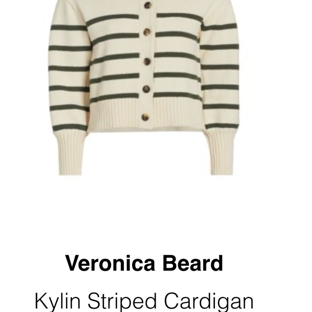 Veronica Beard Cream and olive Striped Cardigan